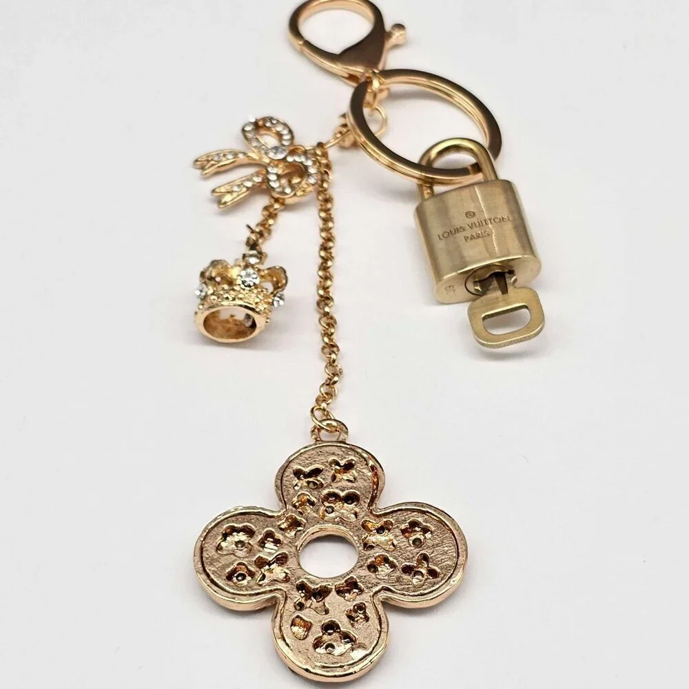 LV Gold Padlock 🔑 Authentic Louis Vuitton Charm + Unbranded Flower Keychain